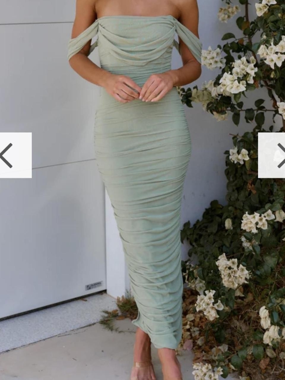 SHEIN Sage Green Off Shoulder Ruched Maxi Dress (0XL)